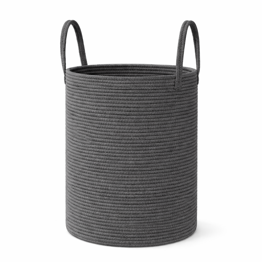 Tvättkorg i Flätad Bomull – 58L Stor Leklåda med Handtag, Fällbar, 38x50cm
