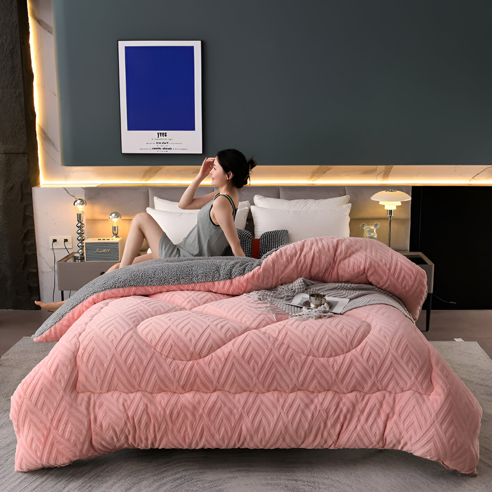 Mysig, tjock sherpa-fleece-täcke med quiltat foder för ultimat komfort