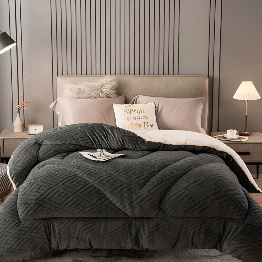 Mysig, tjock sherpa-fleece-täcke med quiltat foder för ultimat komfort