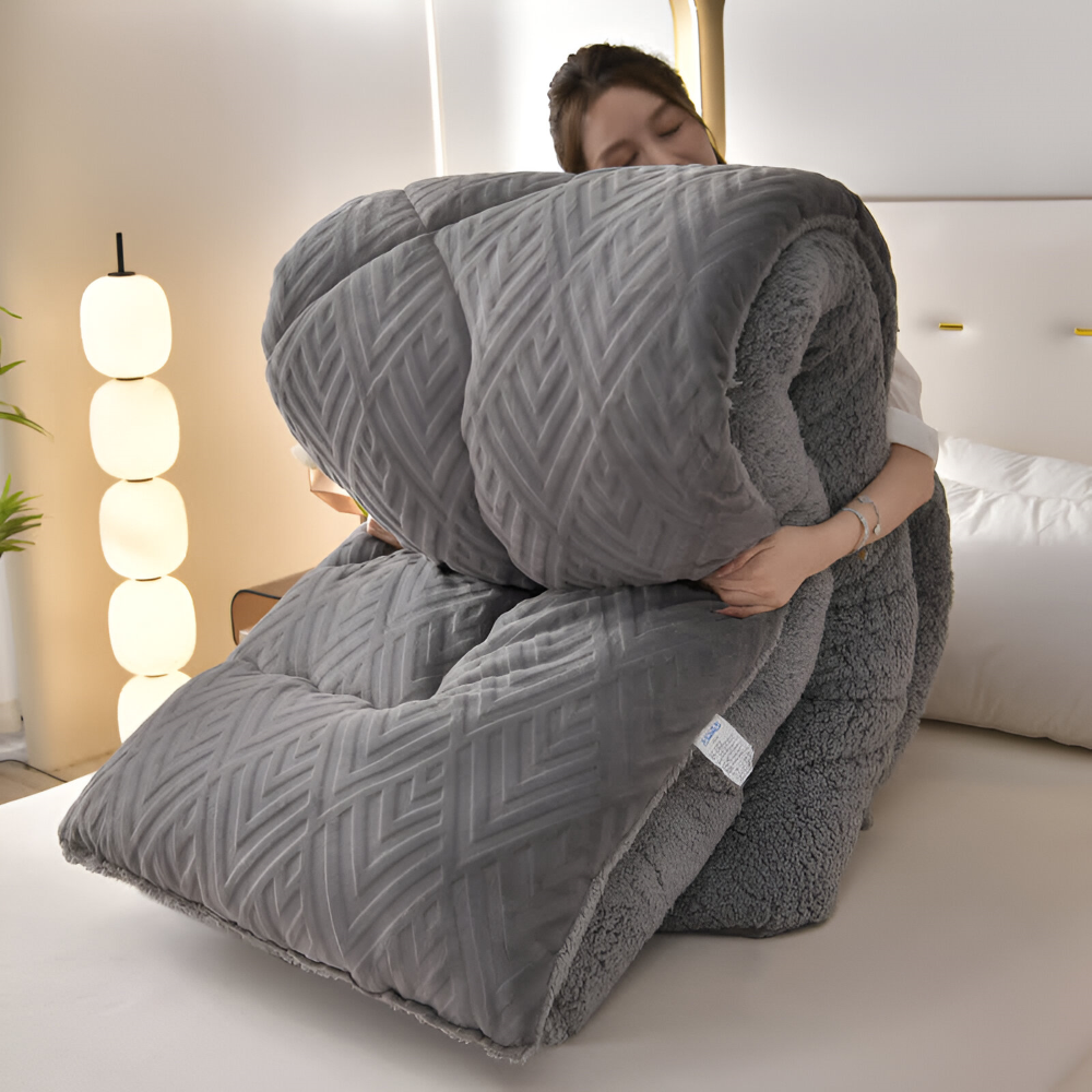 Mysig, tjock sherpa-fleece-täcke med quiltat foder för ultimat komfort
