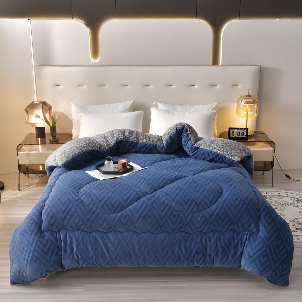 Mysig, tjock sherpa-fleece-täcke med quiltat foder för ultimat komfort