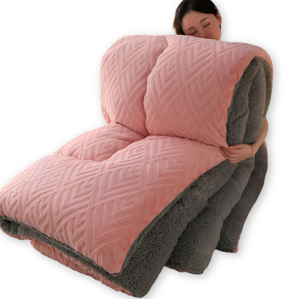 Mysig, tjock sherpa-fleece-täcke med quiltat foder för ultimat komfort