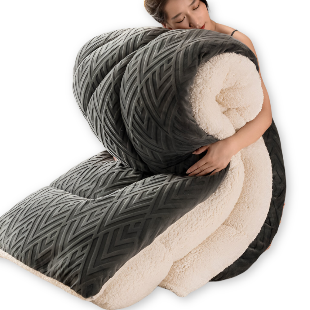 Mysig, tjock sherpa-fleece-täcke med quiltat foder för ultimat komfort
