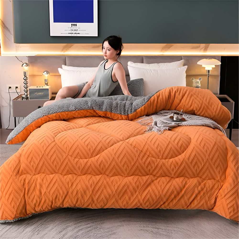 Mysig, tjock sherpa-fleece-täcke med quiltat foder för ultimat komfort