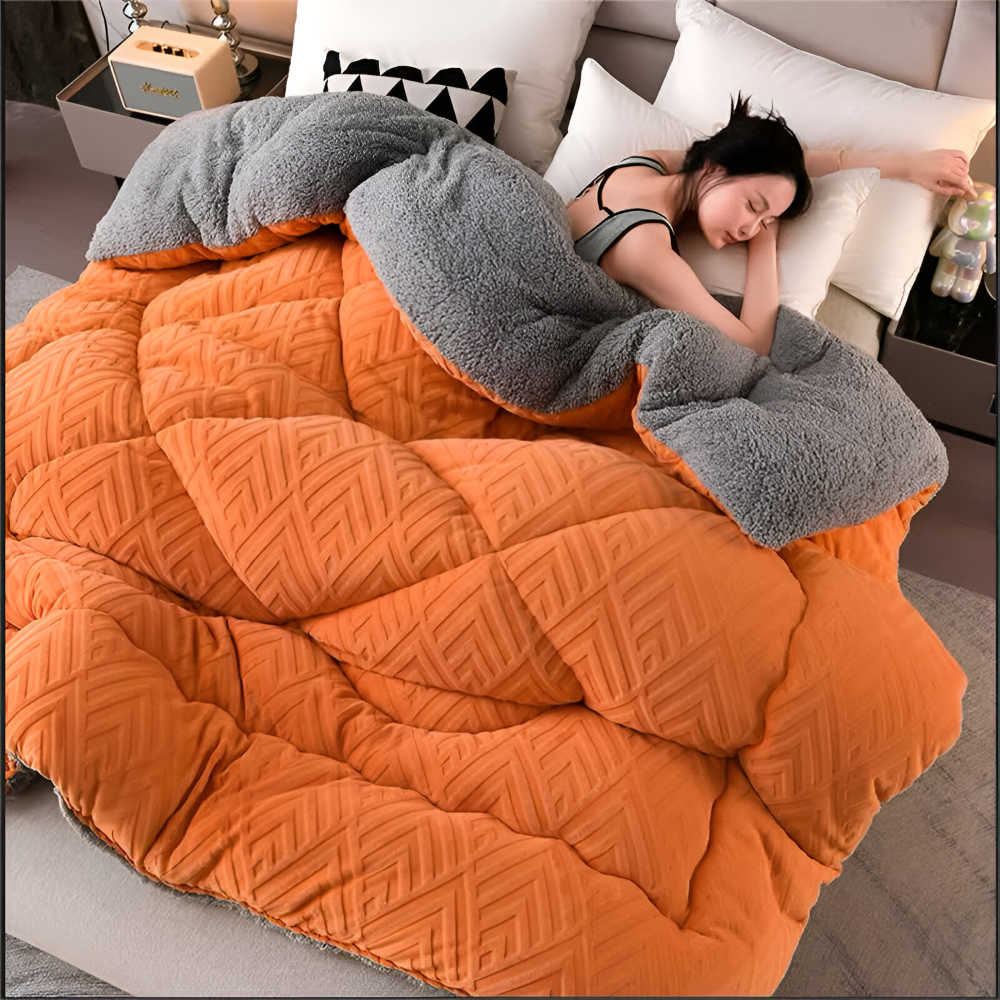 Mysig, tjock sherpa-fleece-täcke med quiltat foder för ultimat komfort