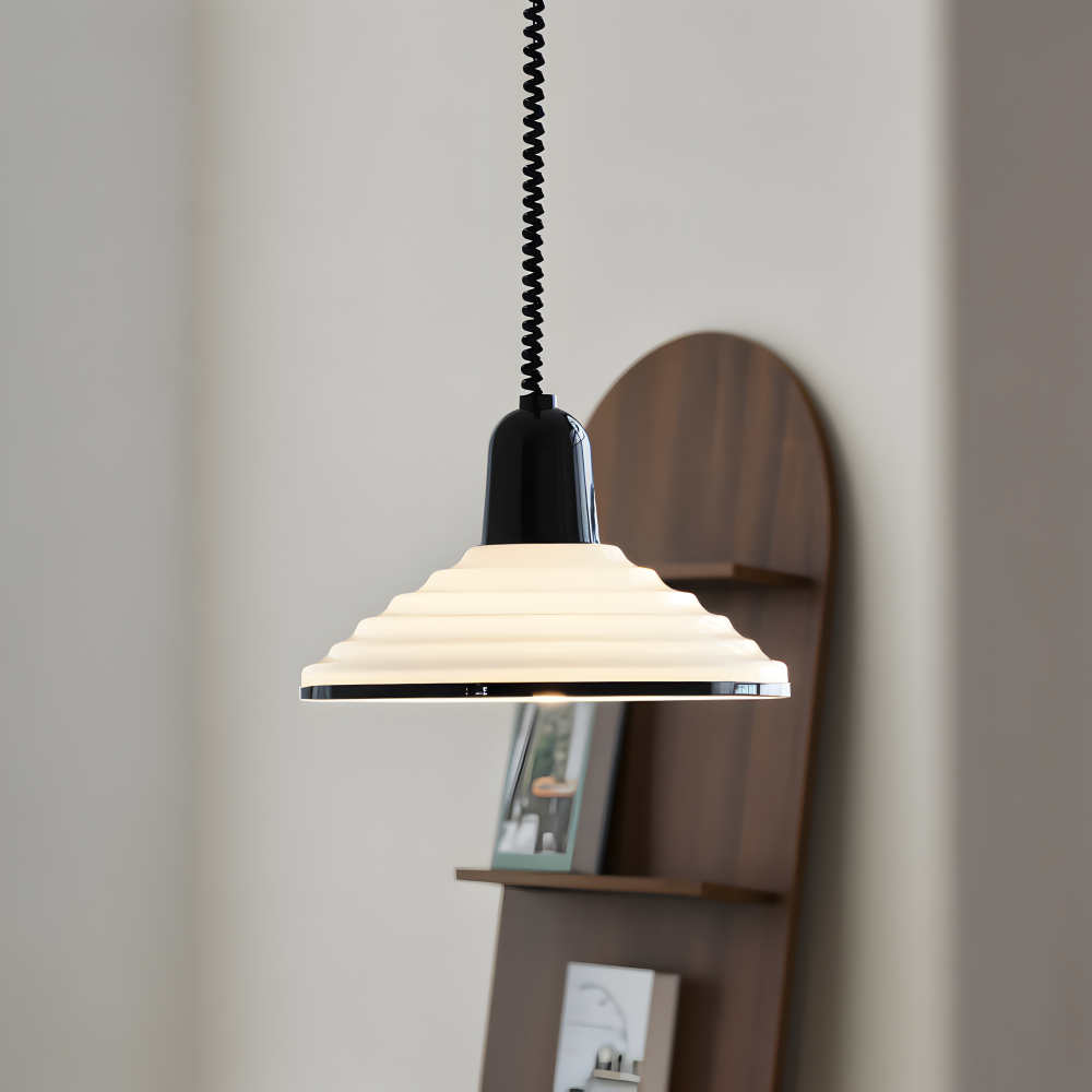 CremeHue Pendellampa - Modern Metallhänglampa med Svart Fjäderkabel