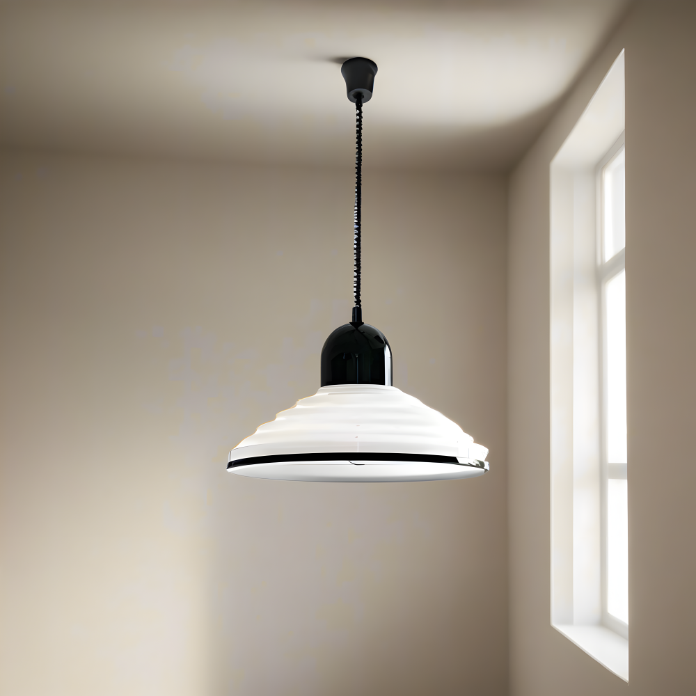 CremeHue Pendellampa - Modern Metallhänglampa med Svart Fjäderkabel