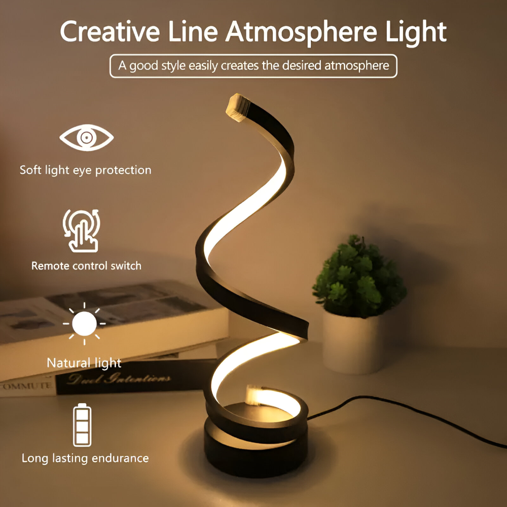 CurvaLume - Stilig Spiral Design Bordslampa - 3 Färger Justerbar Skrivbordslampa