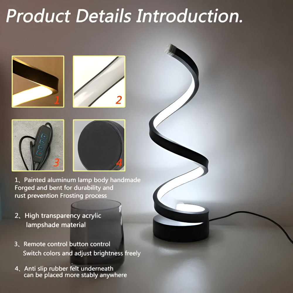 CurvaLume - Stilig Spiral Design Bordslampa - 3 Färger Justerbar Skrivbordslampa