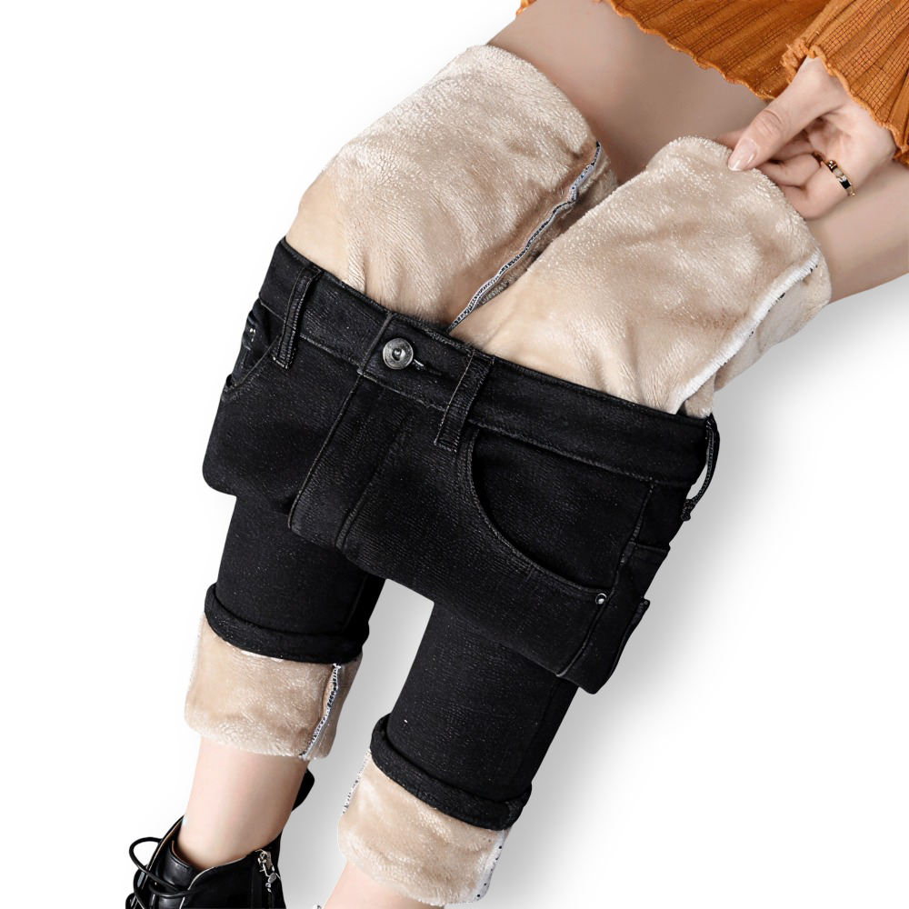 CurveFit Fleece Legging - Skinny Jeans för Damer med Hög Midja och Sherpa-foder