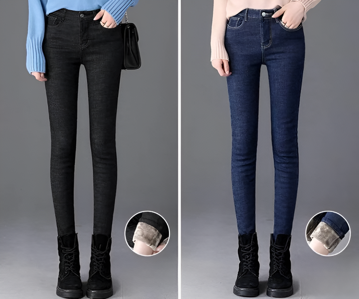 CurveFit Fleece Legging - Skinny Jeans för Damer med Hög Midja och Sherpa-foder