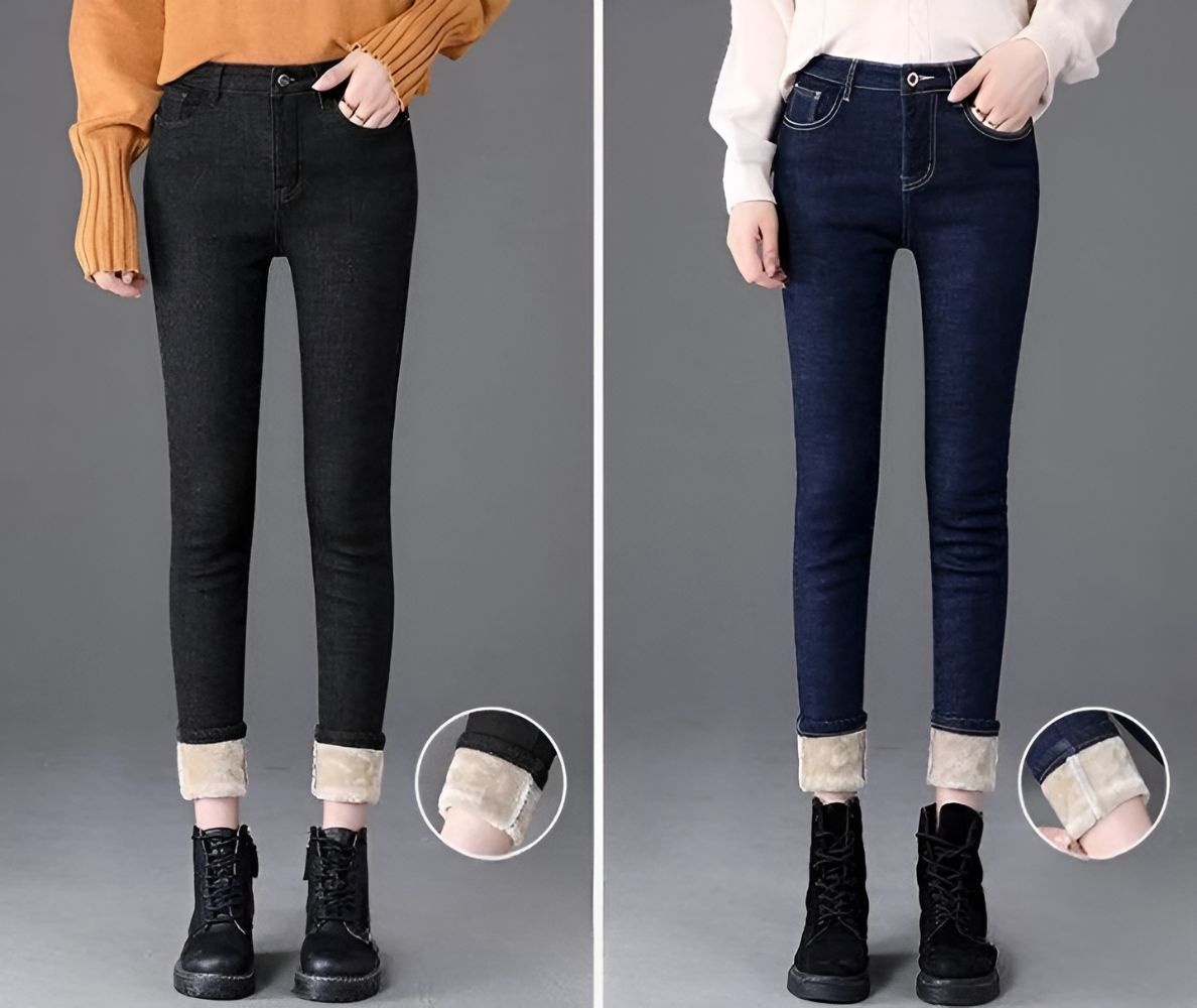 CurveFit Fleece Legging - Skinny Jeans för Damer med Hög Midja och Sherpa-foder