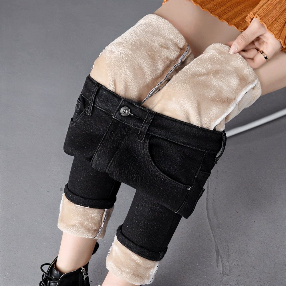CurveFit Fleece Legging - Skinny Jeans för Damer med Hög Midja och Sherpa-foder