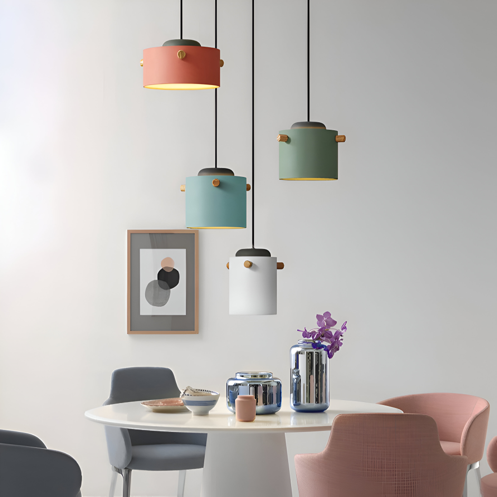 CylinBright Pendellampa - Skandinavisk trÀ & jÀrn FÀrgglad LED HÀnglampa