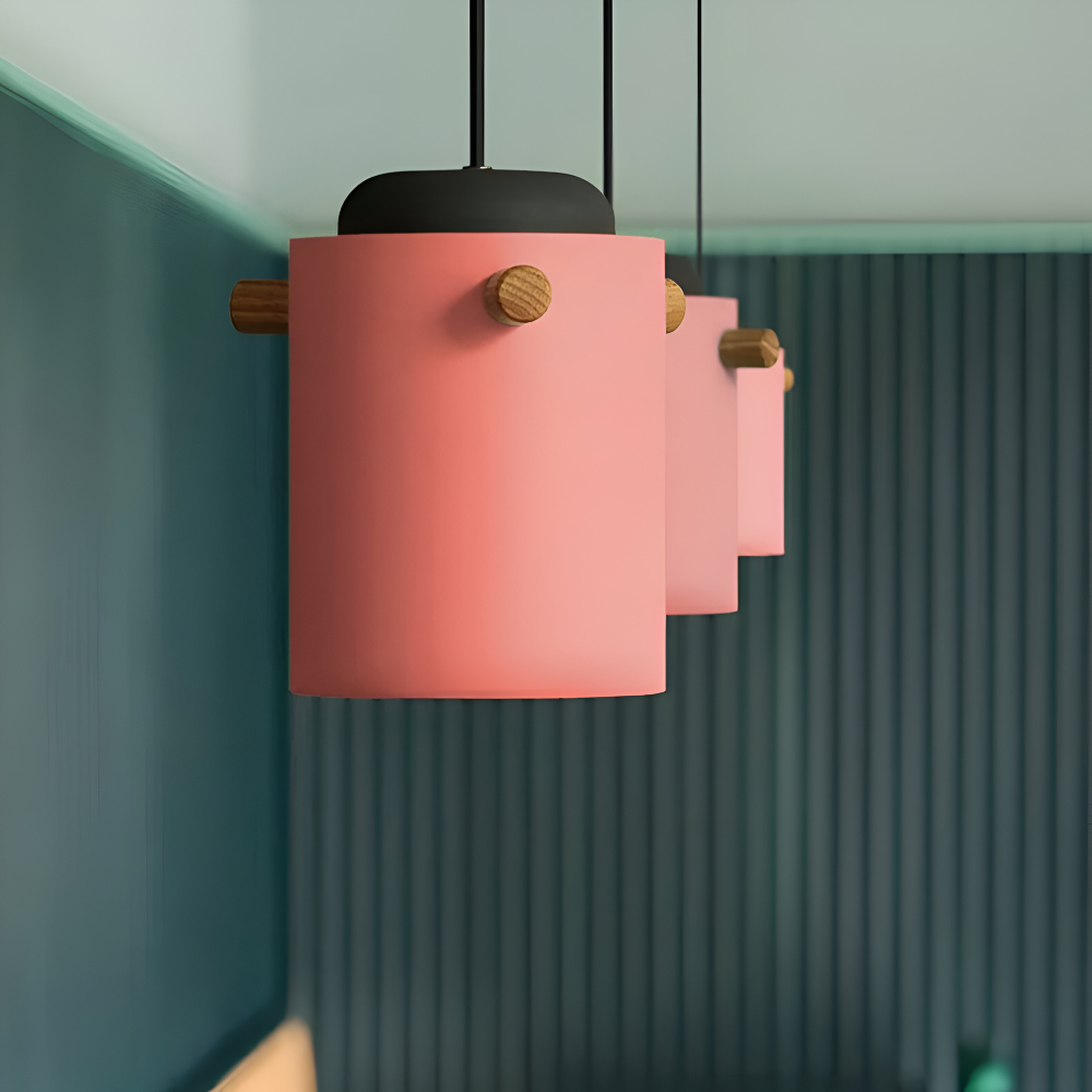CylinBright Pendellampa - Skandinavisk trä & järn Färgglad LED Hänglampa