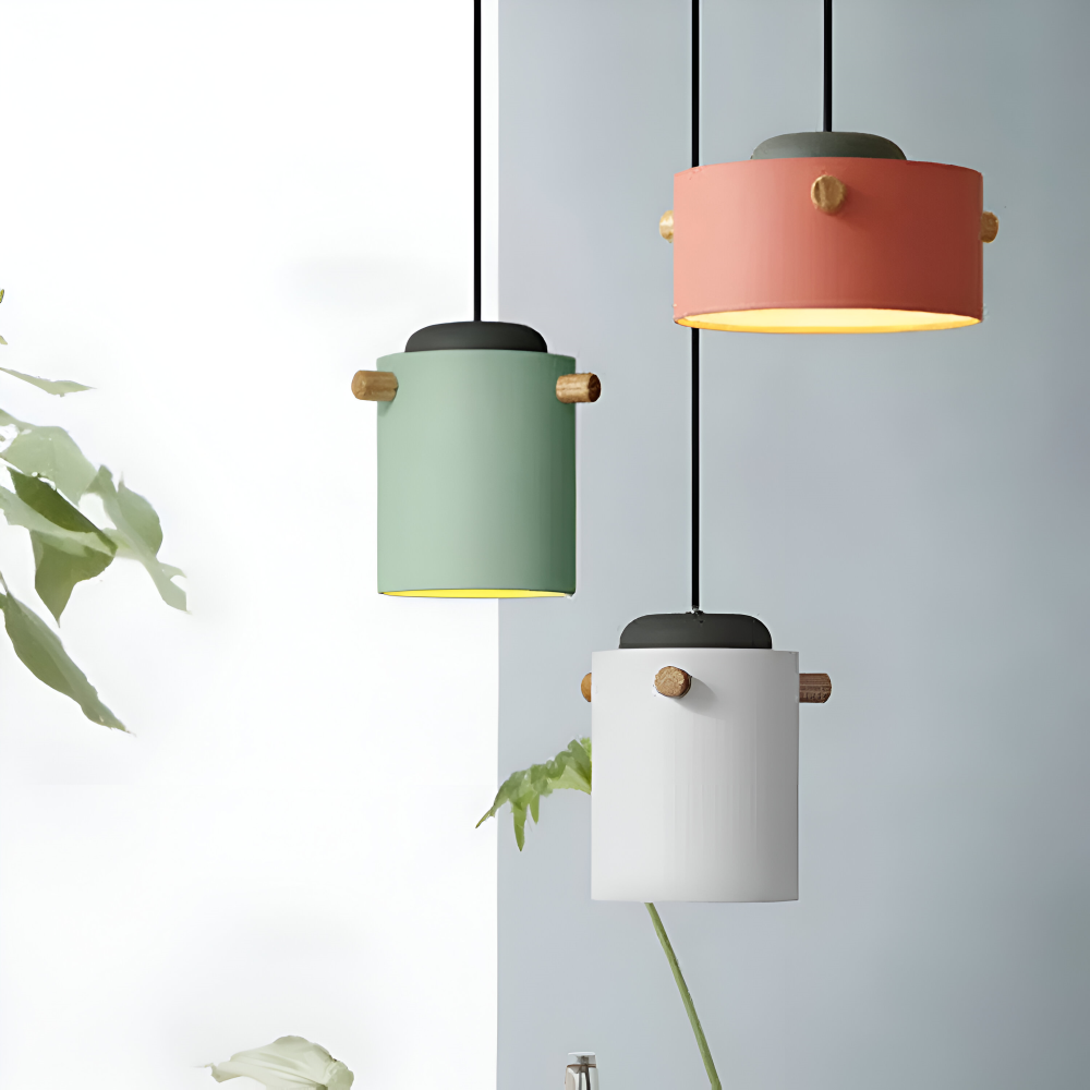 CylinBright Pendellampa - Skandinavisk trÀ & jÀrn FÀrgglad LED HÀnglampa