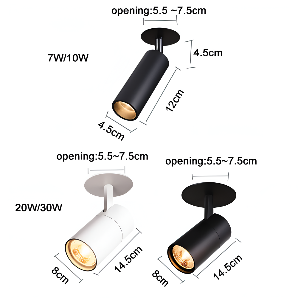 CylindraBright Spotlights - Svarta och Vita LED-inbyggda taklampor
