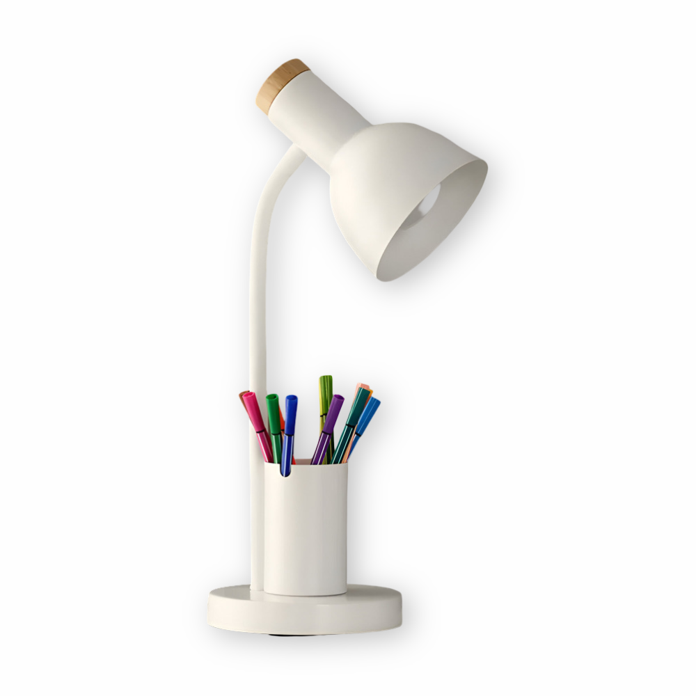 Modern Nordisk LED Bordslampa med Stilig Pennhållare - Ögonvänlig Belysning för Kontor, Läsning och Inredning
