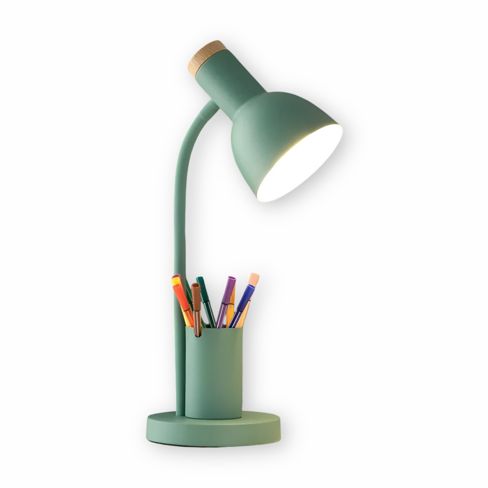 Modern Nordisk LED Bordslampa med Stilig Pennhållare - Ögonvänlig Belysning för Kontor, Läsning och Inredning