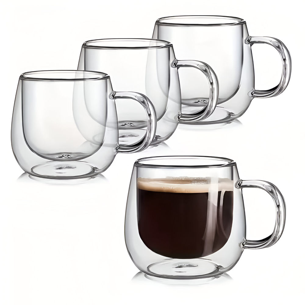 Kaffekoppar Dubbelväggiga 300 ml – Borosilikatglas Set för Cappuccino & Te, (2/4/6) stycken