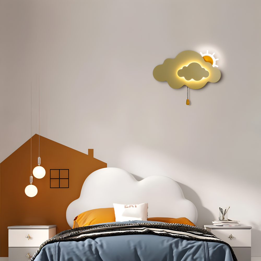 DreamyFloat Vägglampa - Livliga moln och sol LED vägglampa - Barnrumsbelysning