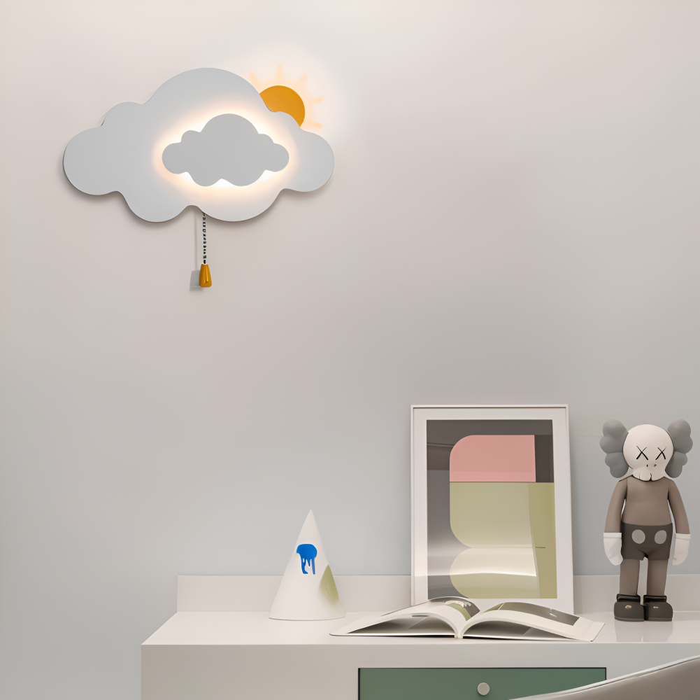DreamyFloat Vägglampa - Livliga moln och sol LED vägglampa - Barnrumsbelysning
