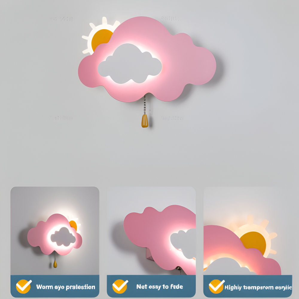 DreamyFloat Vägglampa - Livliga moln och sol LED vägglampa - Barnrumsbelysning