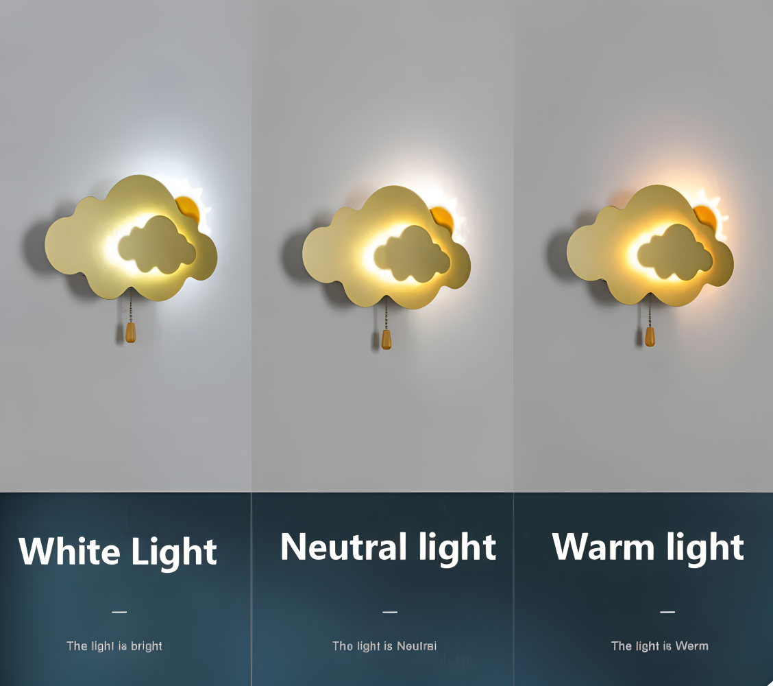 DreamyFloat Vägglampa - Livliga moln och sol LED vägglampa - Barnrumsbelysning
