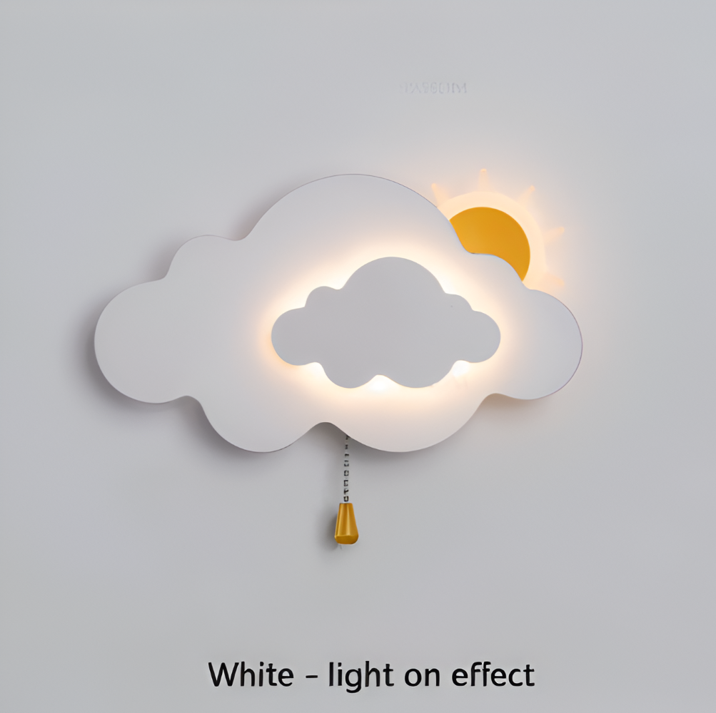 DreamyFloat Vägglampa - Livliga moln och sol LED vägglampa - Barnrumsbelysning