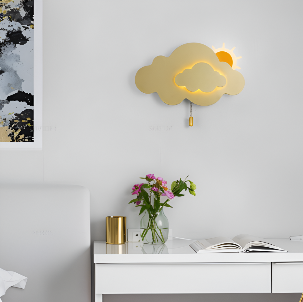 DreamyFloat Vägglampa - Livliga moln och sol LED vägglampa - Barnrumsbelysning