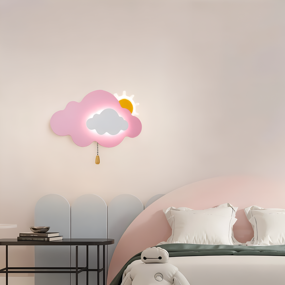 DreamyFloat Vägglampa - Livliga moln och sol LED vägglampa - Barnrumsbelysning
