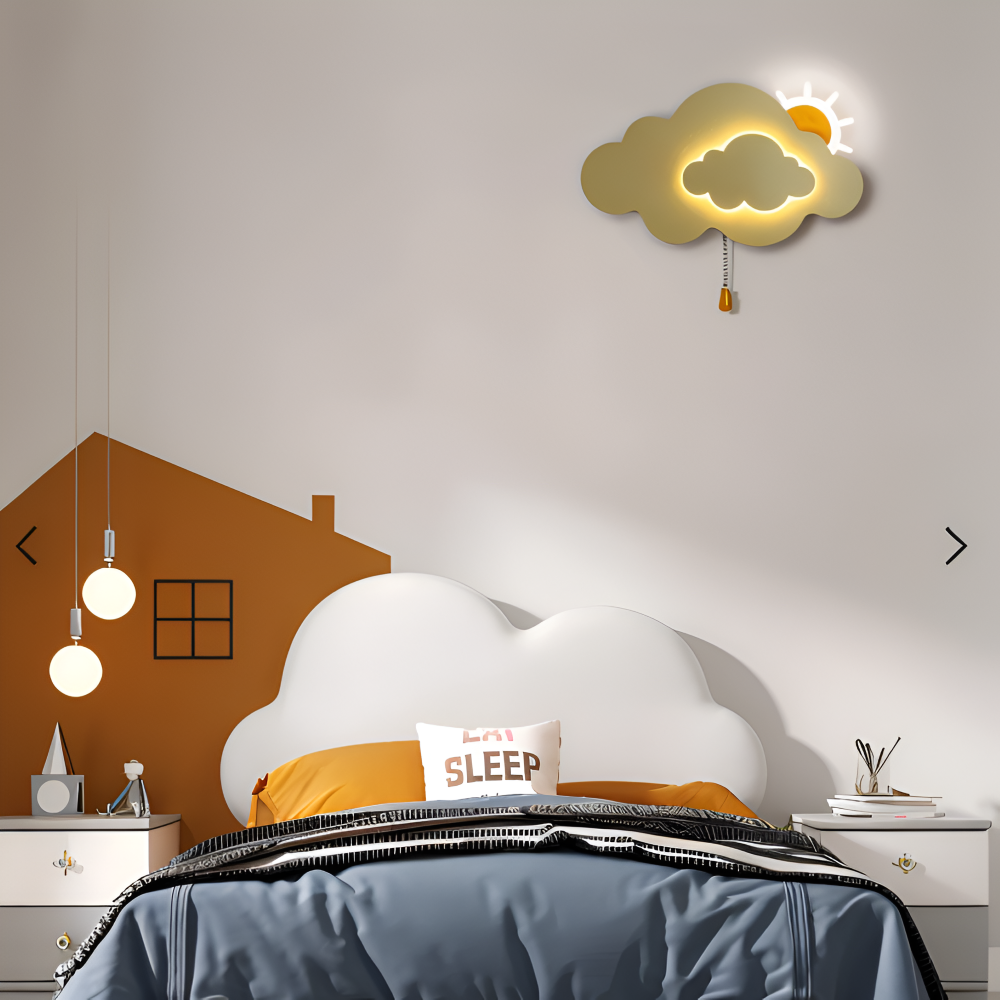 DreamyFloat Vägglampa - Livliga moln och sol LED vägglampa - Barnrumsbelysning