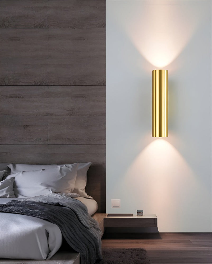 Dubbelt Huvud Vägglampa - Gold Sconce - Cylinder Vägglampa
