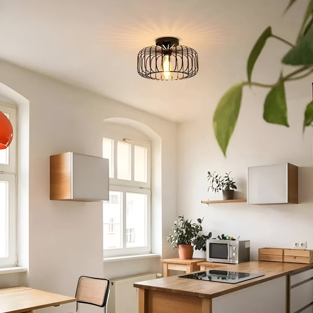 E27 Fågelbur Taklampa - Svart Bur Ljus - Taklampa Påbyggnad