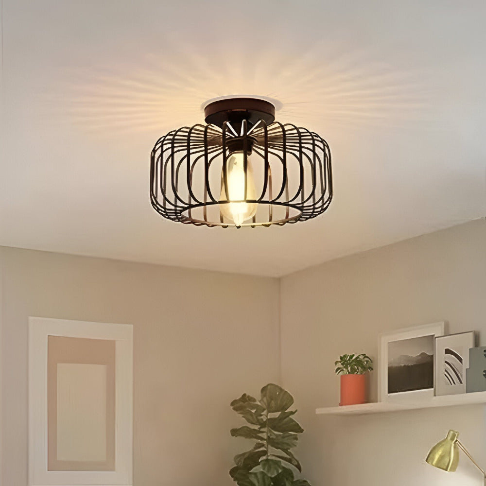 E27 Fågelbur Taklampa - Svart Bur Ljus - Taklampa Påbyggnad