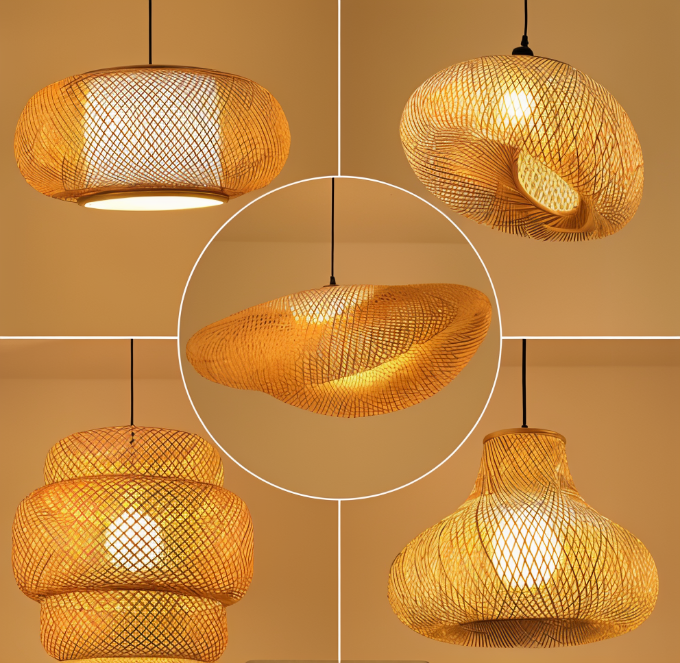EcoLush Taklampa - Handgjord Rattan Hänglampa - Rustik Boho Lampa
