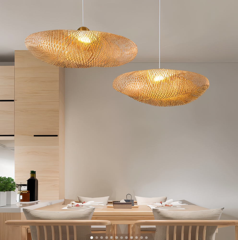 EcoLush Taklampa - Handgjord Rattan Hänglampa - Rustik Boho Lampa