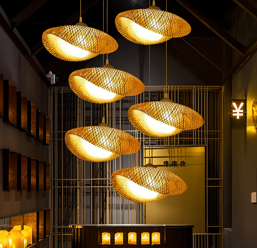 EcoLush Taklampa - Handgjord Rattan Hänglampa - Rustik Boho Lampa