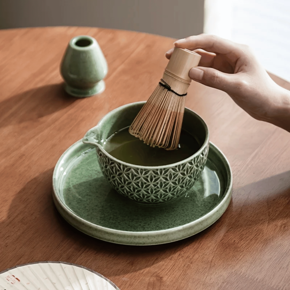 Premium Japanskt Matcha Te Set – Keramik- och Bambustillbehör för Autentiska Tezeremonier – Inkluderar 500ml Matchaskål, Visp och Sikt, 5/6-delat