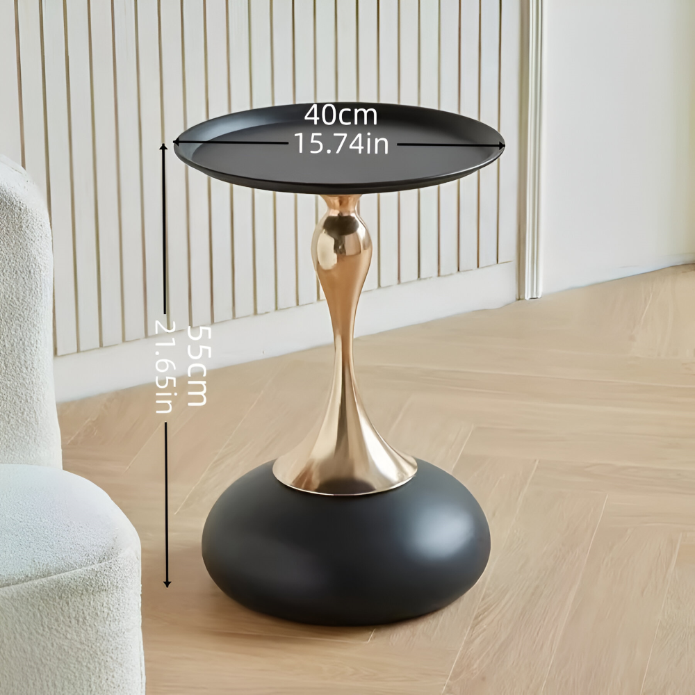 Elegant Rund Vit Sidobord med Guldbas - Samtida Minimalistiskt Metallbord