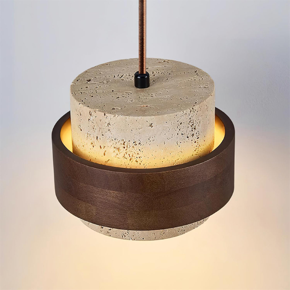 Elegant Travertin Sten Pendellampa – Cylindrisk Hänglampa i Japansk Stil