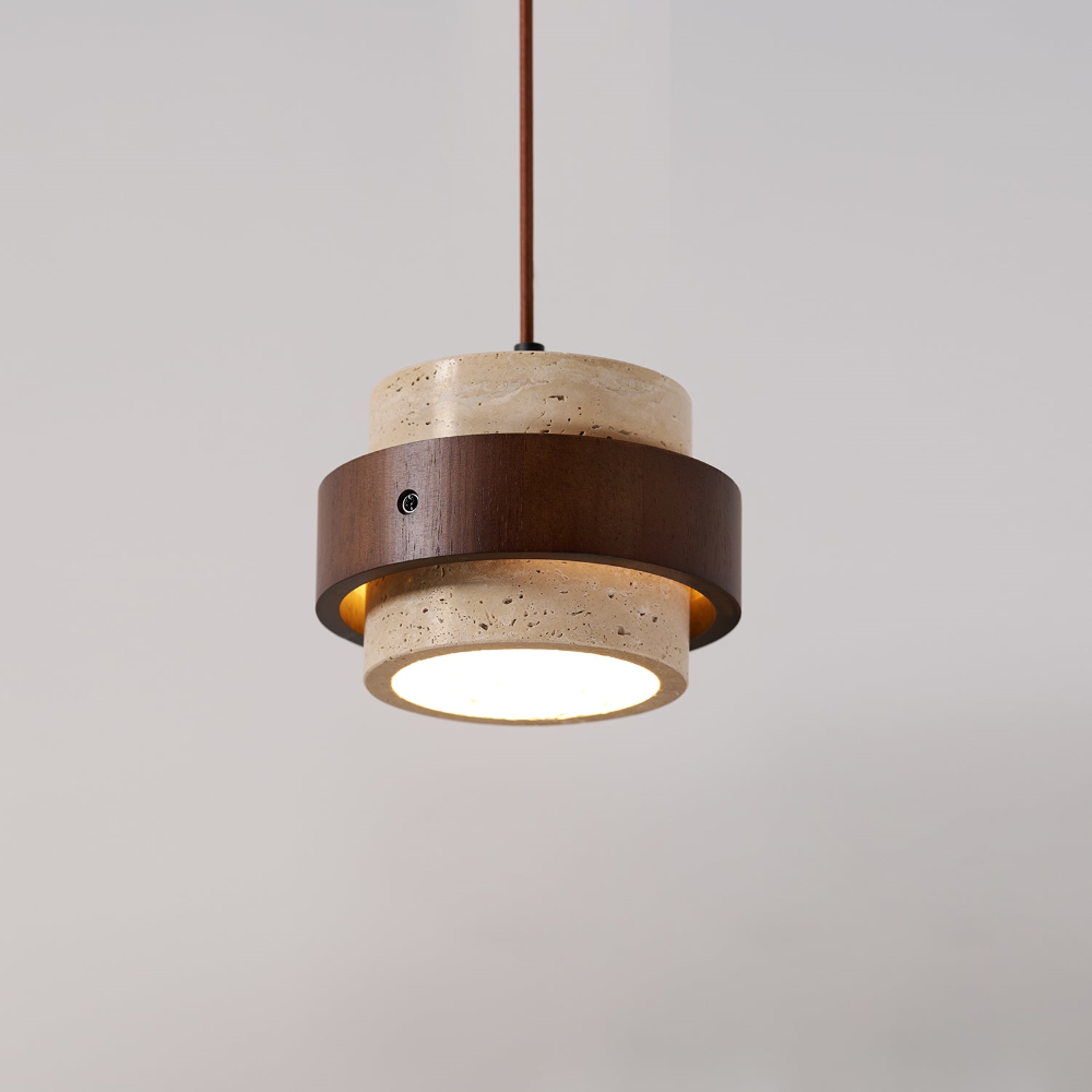Elegant Travertin Sten Pendellampa – Cylindrisk Hänglampa i Japansk Stil