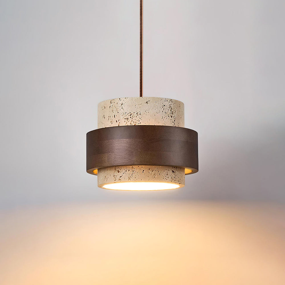 Elegant Travertin Sten Pendellampa – Cylindrisk Hänglampa i Japansk Stil
