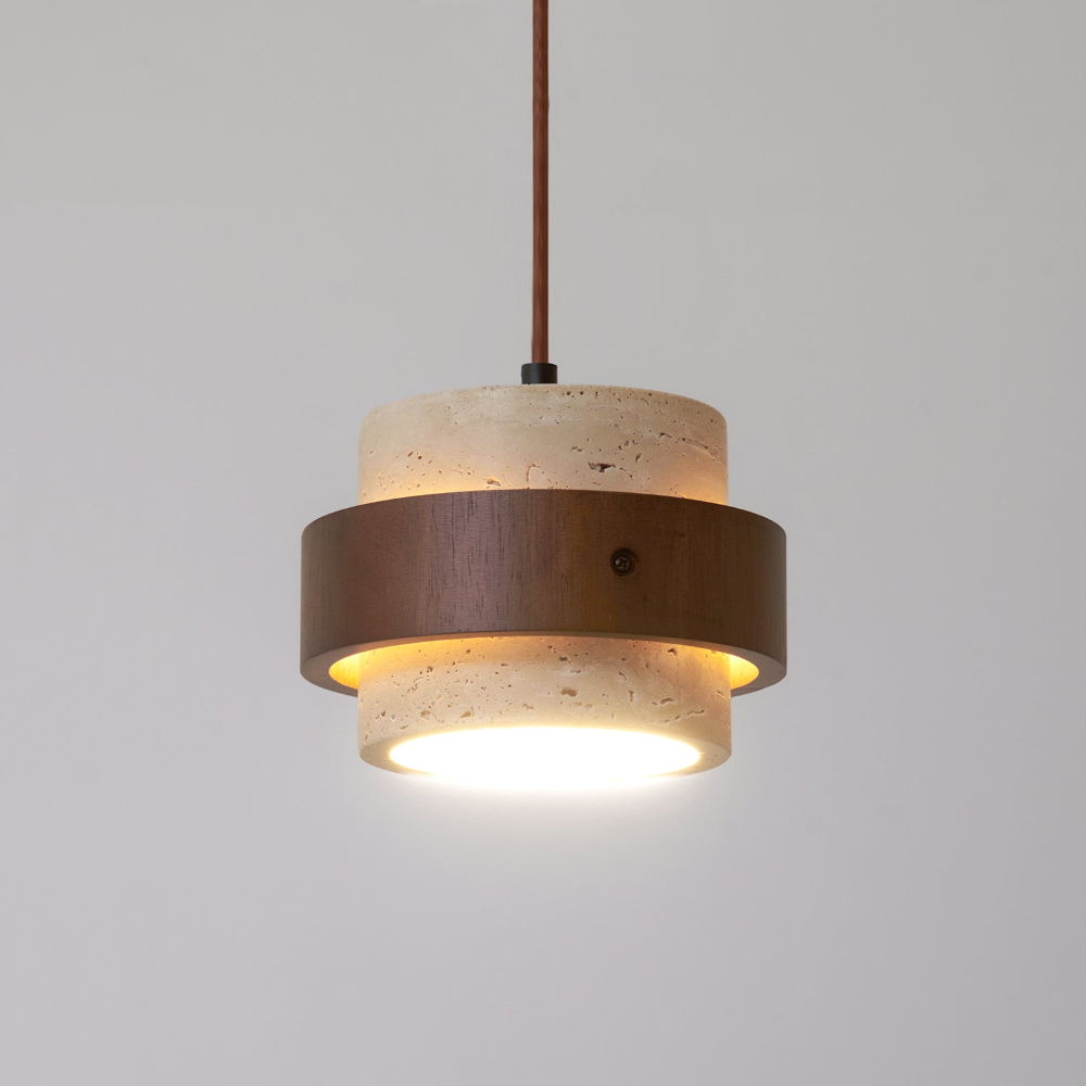 Elegant Travertin Sten Pendellampa – Cylindrisk Hänglampa i Japansk Stil