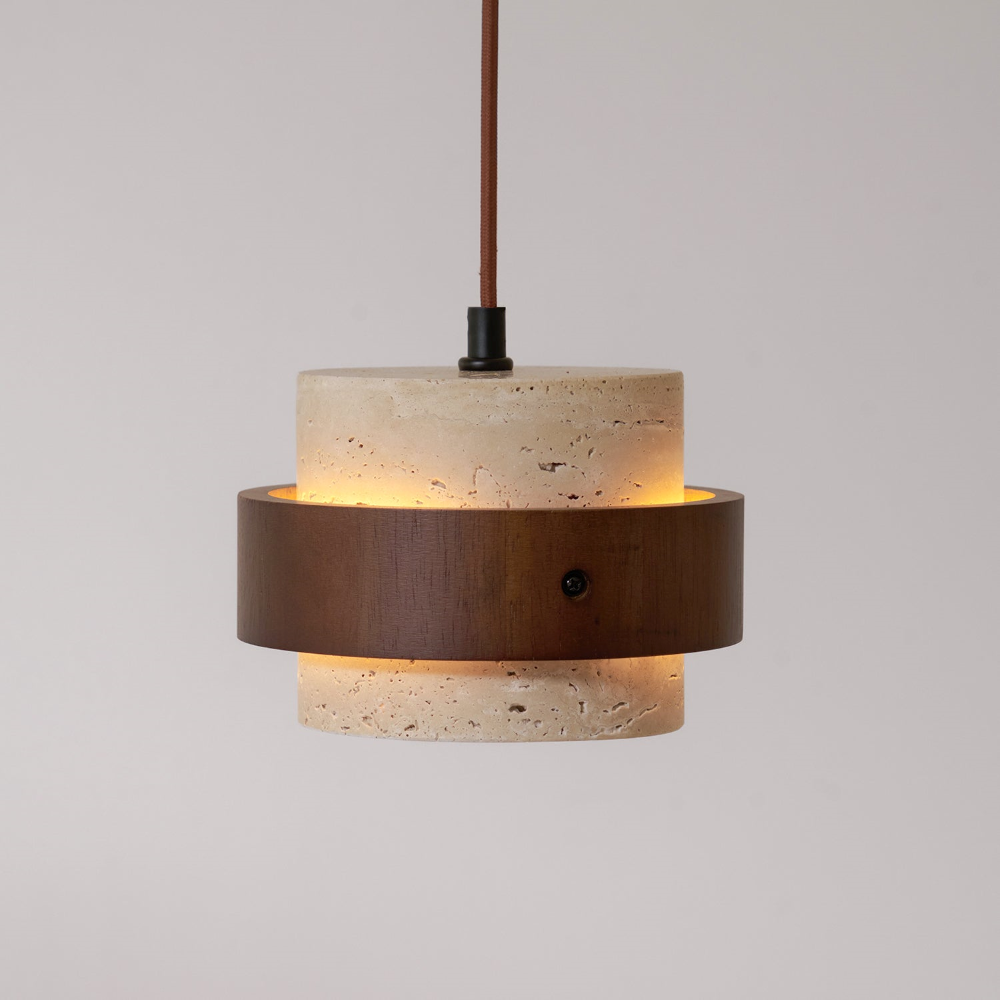 Elegant Travertin Sten Pendellampa – Cylindrisk Hänglampa i Japansk Stil