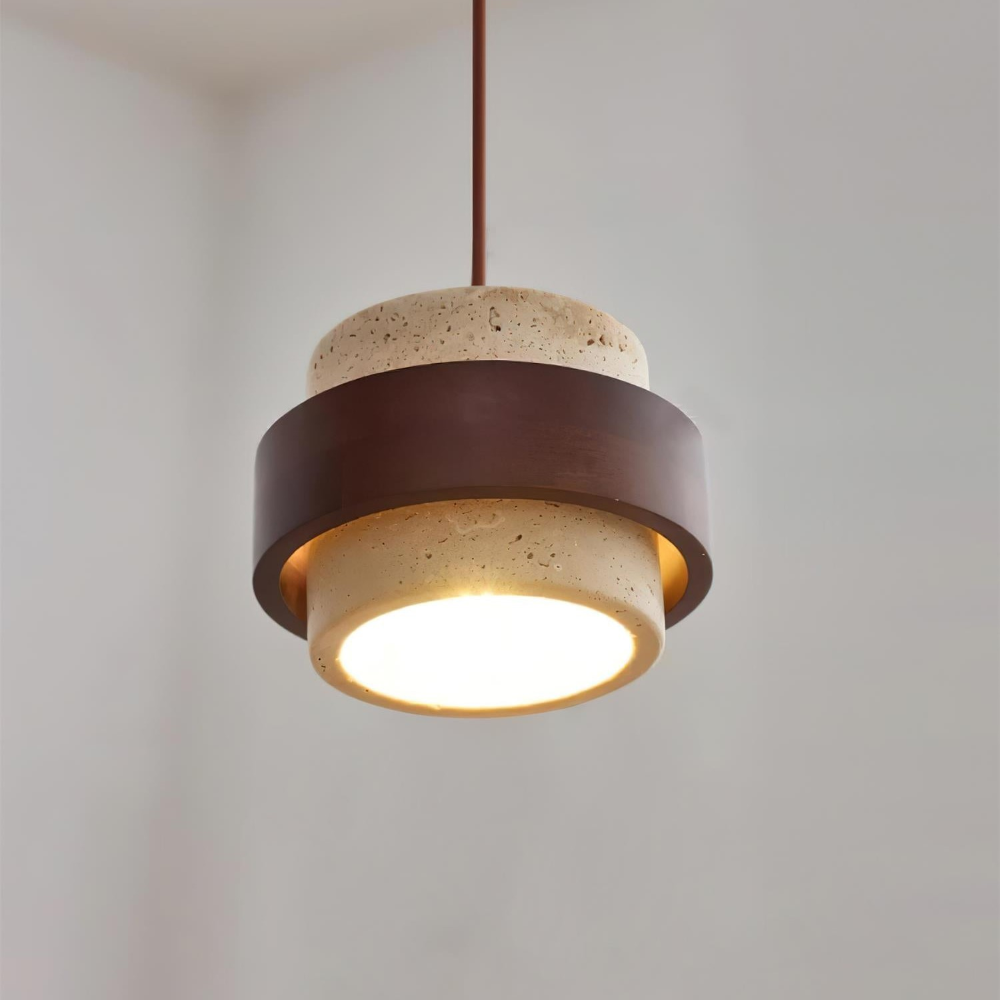 Elegant Travertin Sten Pendellampa – Cylindrisk Hänglampa i Japansk Stil