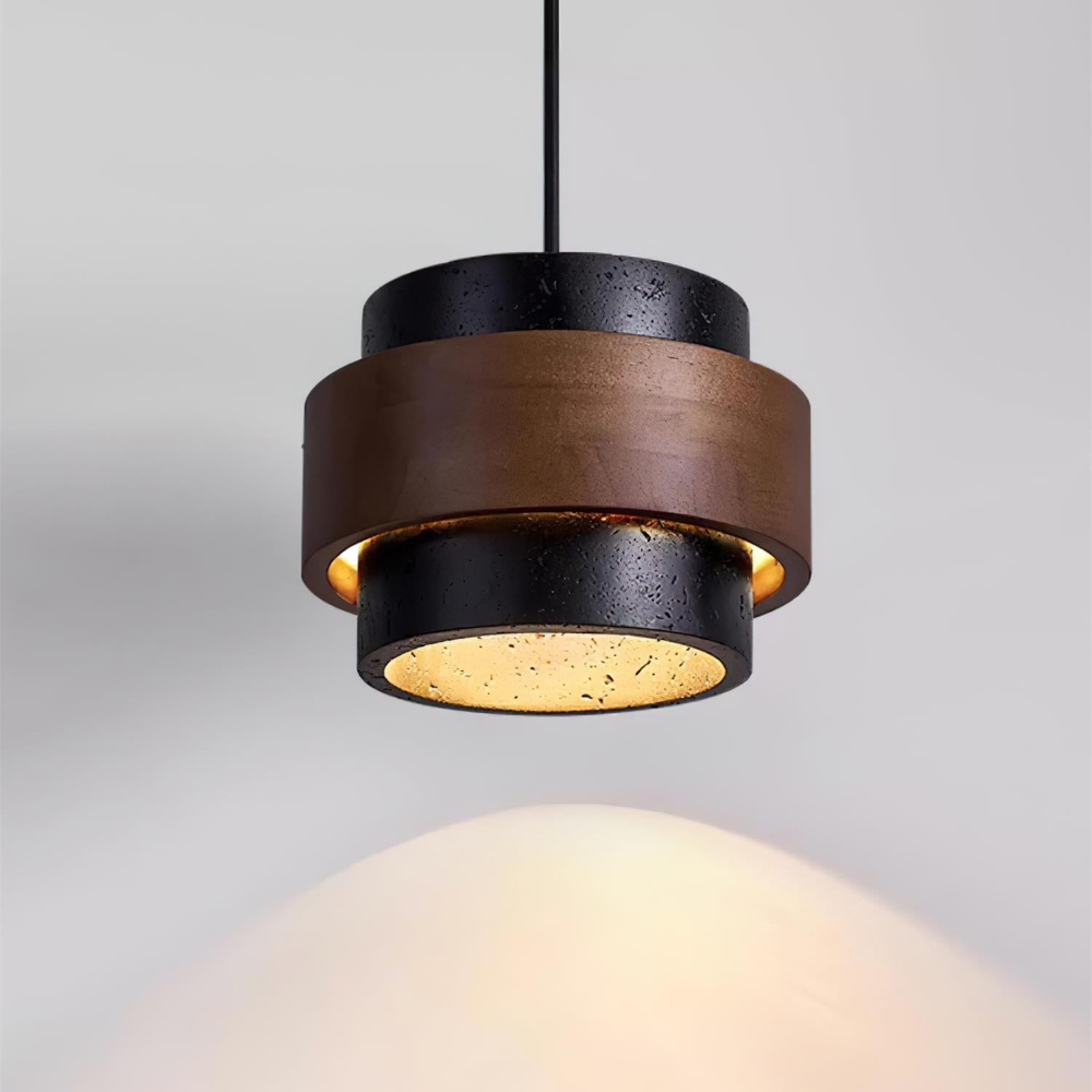Elegant Travertin Sten Pendellampa – Cylindrisk Hänglampa i Japansk Stil