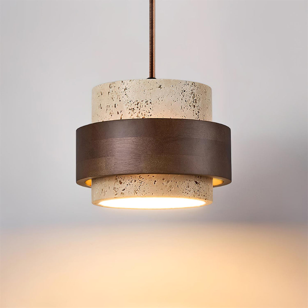 Elegant Travertin Sten Pendellampa – Cylindrisk Hänglampa i Japansk Stil