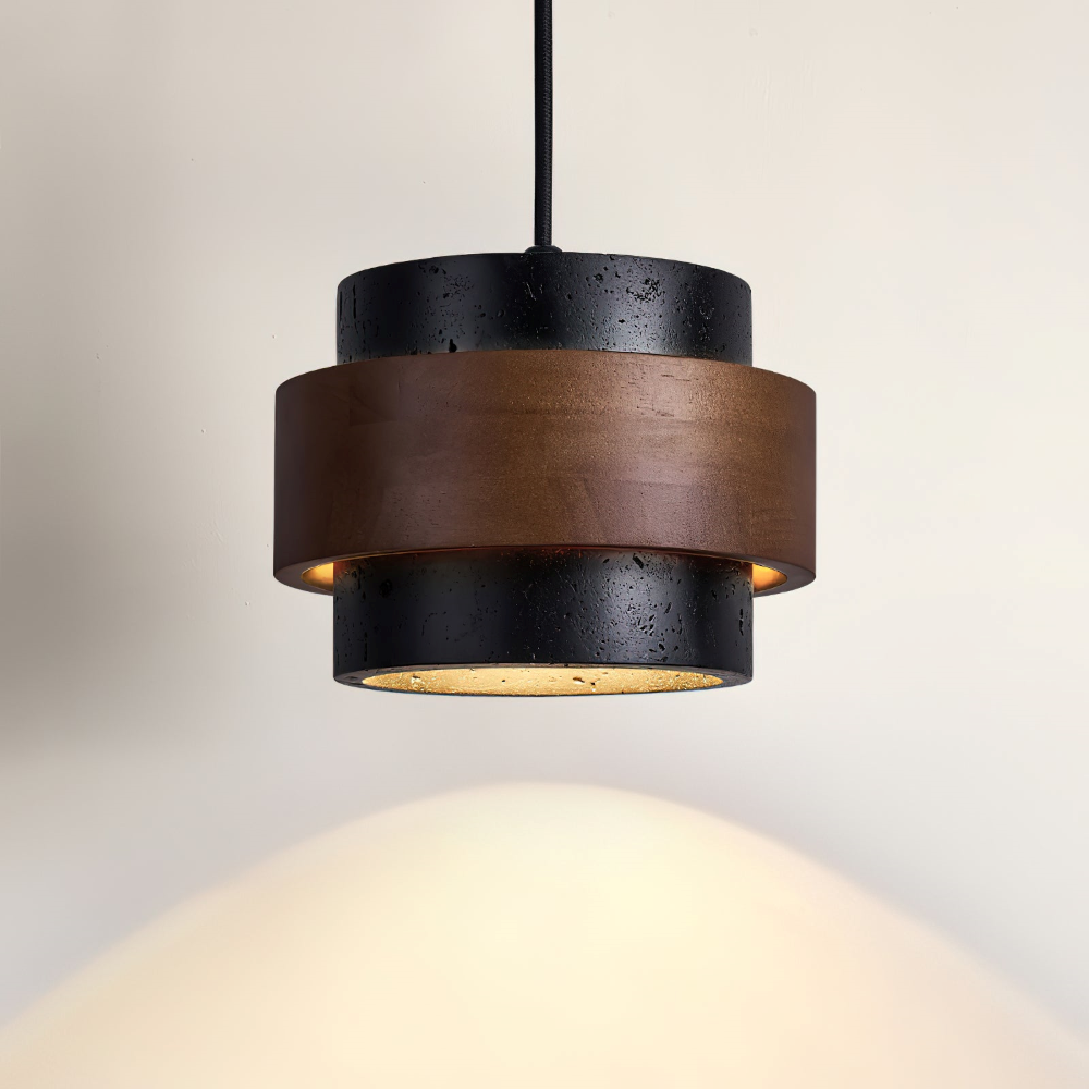 Elegant Travertin Sten Pendellampa – Cylindrisk Hänglampa i Japansk Stil