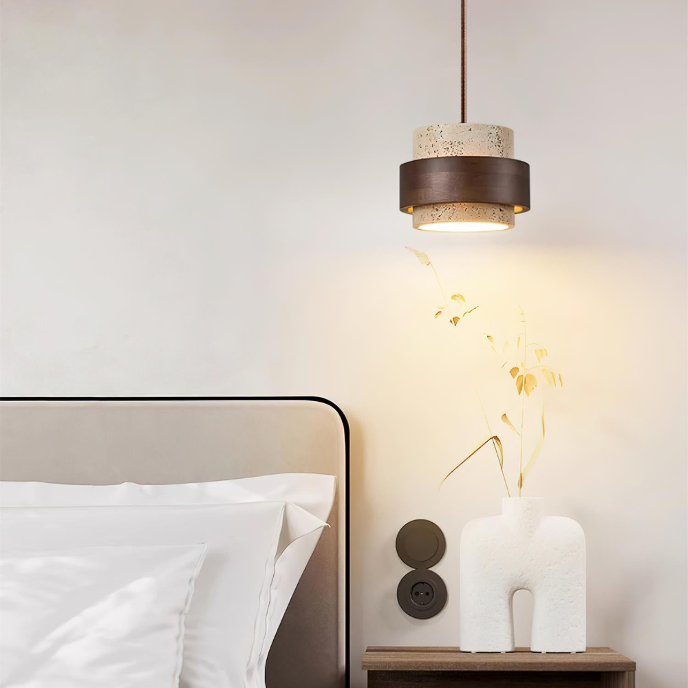 Elegant Travertin Sten Pendellampa – Cylindrisk Hänglampa i Japansk Stil